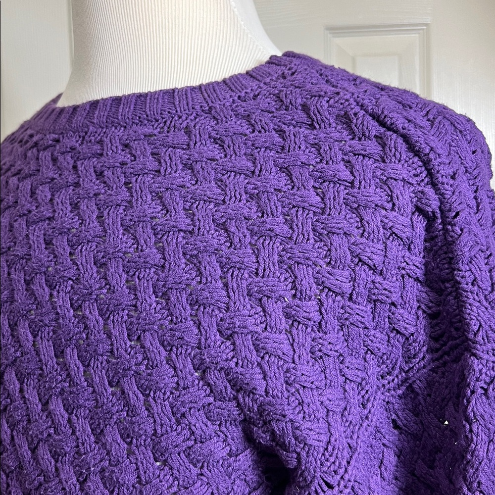 Preswick & Moore Rich Purple Cable Knit Crew Neck Sweater Sz XL